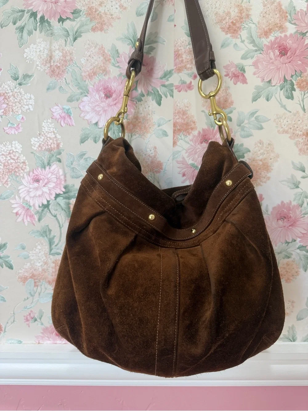 Y2k Coach Patchwork Suede Shoulder Bag in Brown and Tan